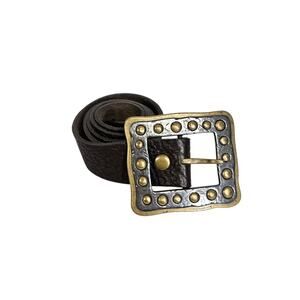 Gabriel B Soft Brown Pebbled Leather Large Mixed Metal Buckle Belt